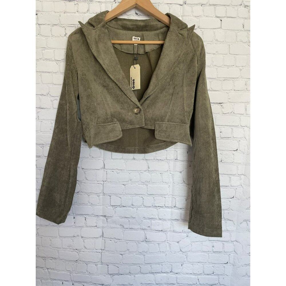 UNIQ Army Green Corduroy Cropped Blazer size Medium NWT